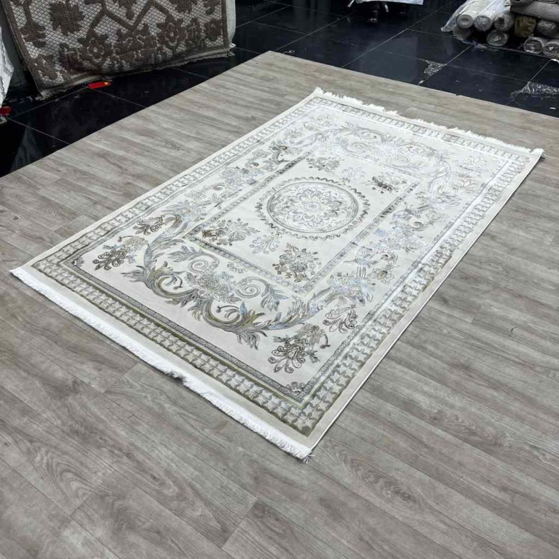 سجاد شرقي اليزا نقش ايراني تركي A6169A بيج ازرق فاتح مقاس 100*300