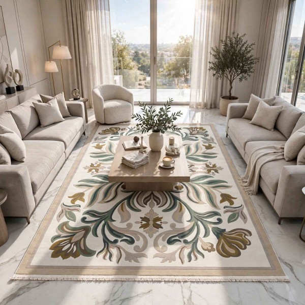 Turkish rug GALA French pattern SRC37A CREAM green size 100x300