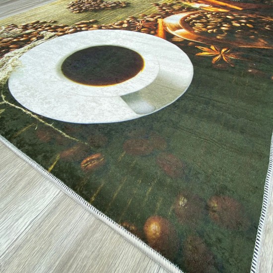 Rug for kitchens, coffee, green, beige