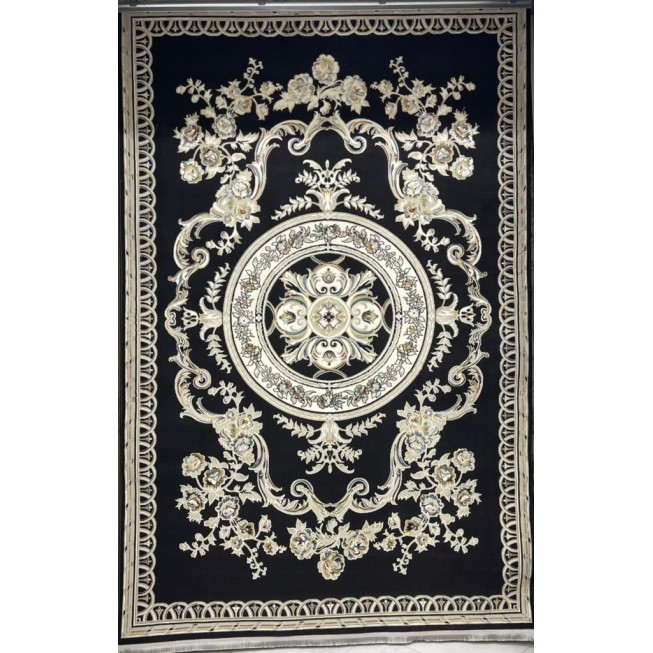 Turkish Safir Rug SRC04A Black Multi-Size 100x300
