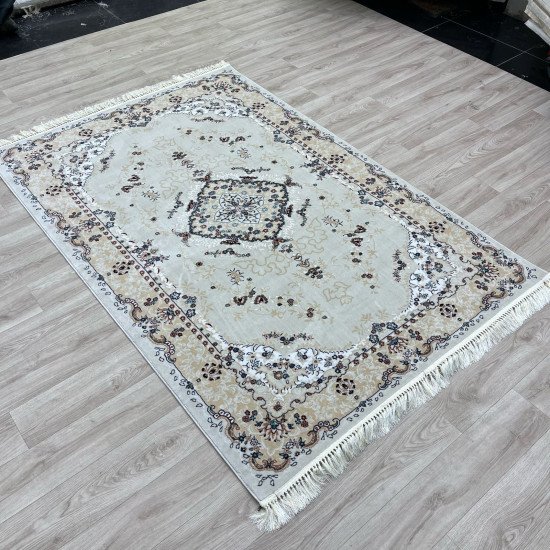 Turkish Super Isfahan Carpet C709A Cream Color Size 400*500