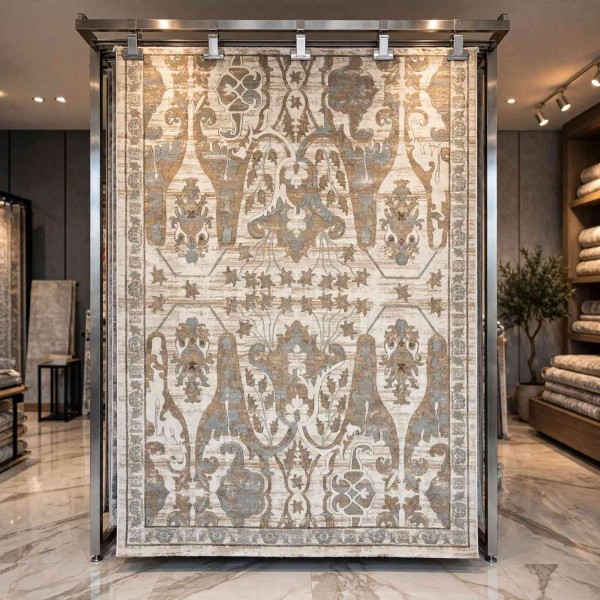 Aria Bohemian Turkish Carpet 0232A CREAM gray 200x300 cm Modern Majlis Carpet
