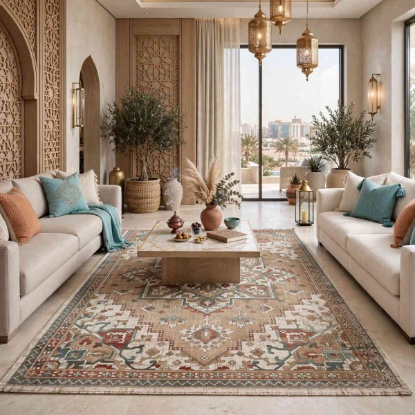 سجاد اريا بوهيمي تركي 9987A كريم بيج مقاس 250*350 سم سجادة مجلس الشيوخ