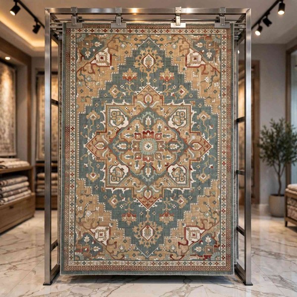 Aria Bohemian Turkish Carpet 9987A GREEN BEIGE 400x500 cm Jumbo Carpet