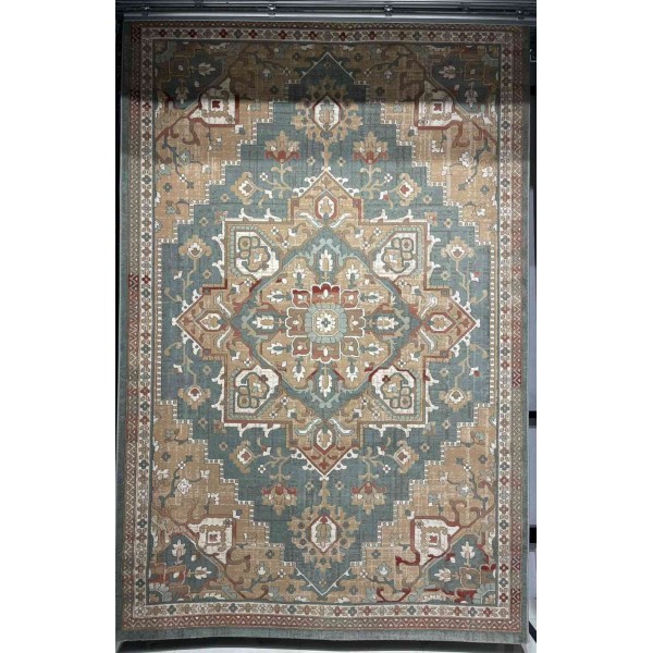 Aria Bohemian Turkish Carpet 9987A GREEN BEIGE 400x500 cm Jumbo Carpet