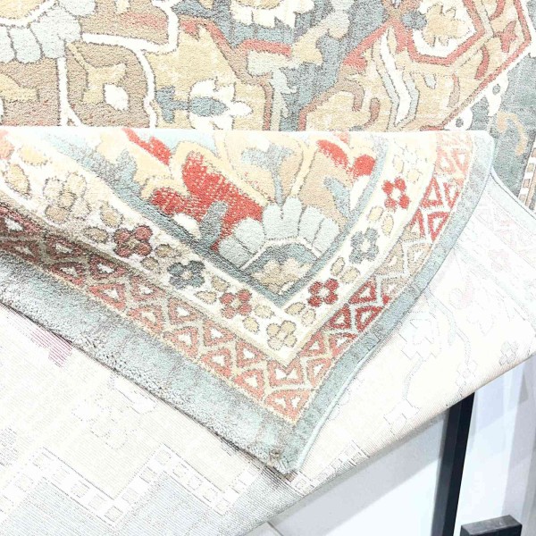 Aria Bohemian Turkish Carpet 9987A GREEN BEIGE 400x500 cm Jumbo Carpet