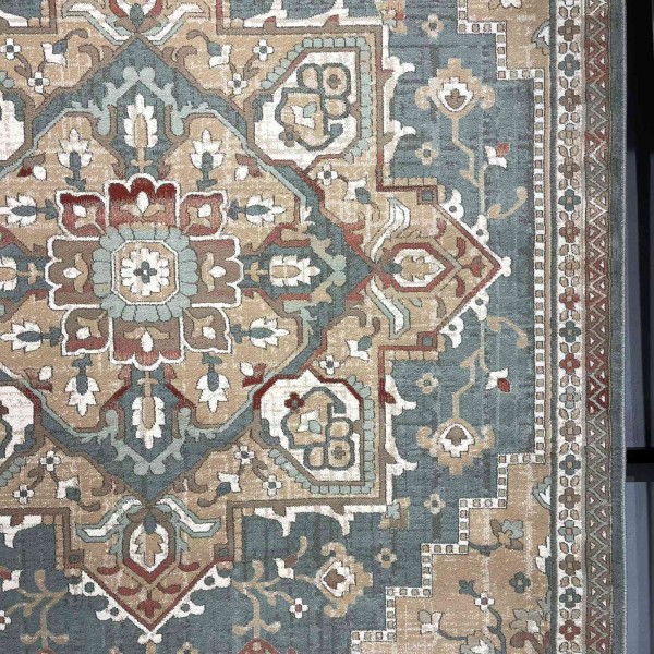 Aria Bohemian Turkish Carpet 9987A GREEN BEIGE 400x500 cm Jumbo Carpet