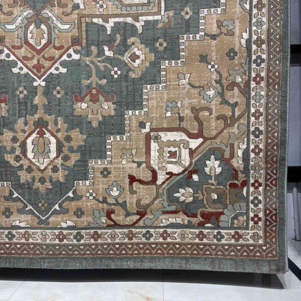 Aria Bohemian Turkish Carpet 9987A GREEN BEIGE 400x500 cm Jumbo Carpet