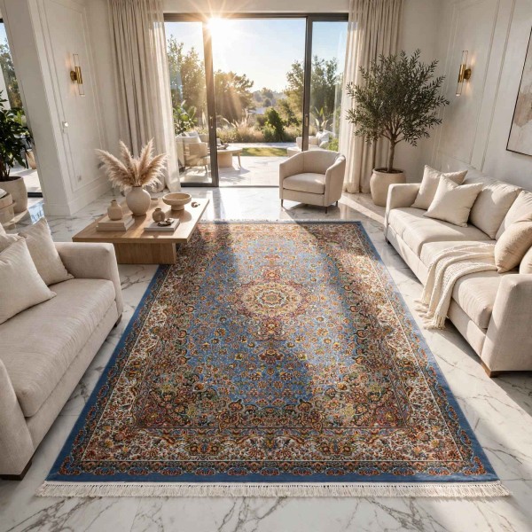 KERMAN Turkish Rug HW45A Sky blue Size 150*220