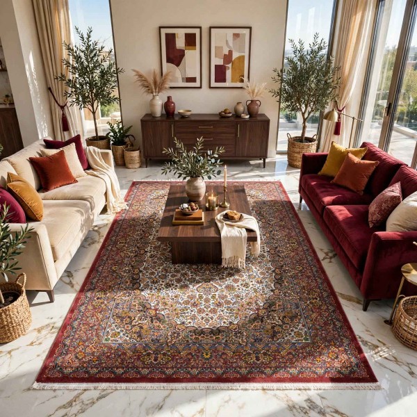 سجاد كرمان تركي HW45A احمر كريم مقاس 100*200
