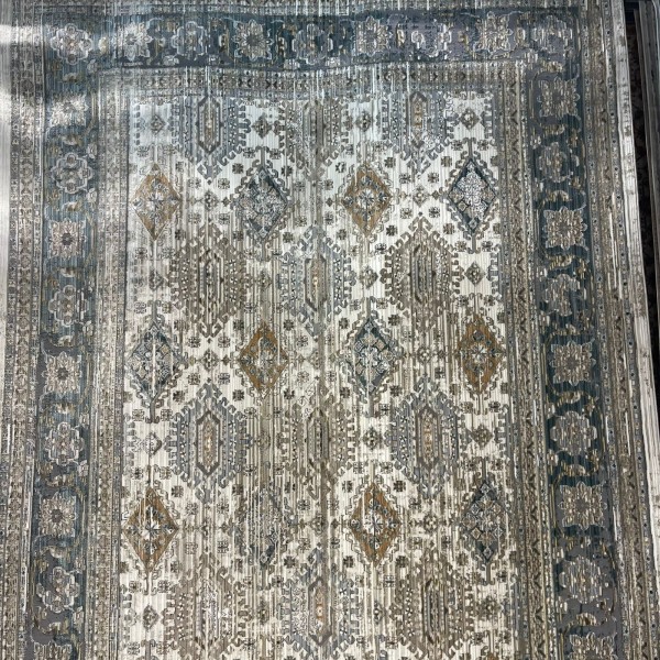 Turkish Bohemian Marrakech Rug X0744D white blue Size 100*200
