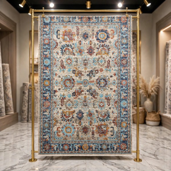 Turkish Bohemian RADA Rug KP78A CREAM Dark BLUE Size 150*220