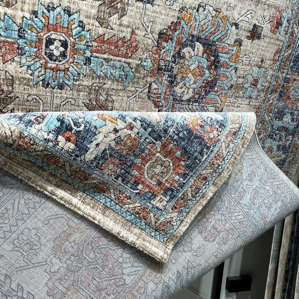 Turkish Bohemian RADA Rug KP78A CREAM Dark BLUE Size 150*220