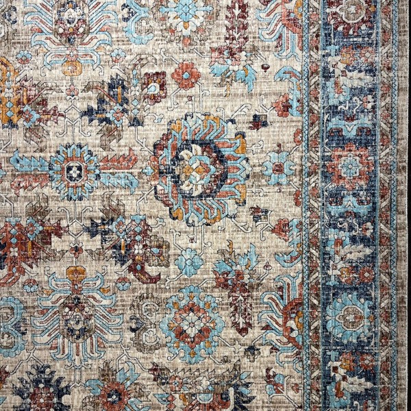 Turkish Bohemian RADA Rug KP78A CREAM Dark BLUE Size 150*220