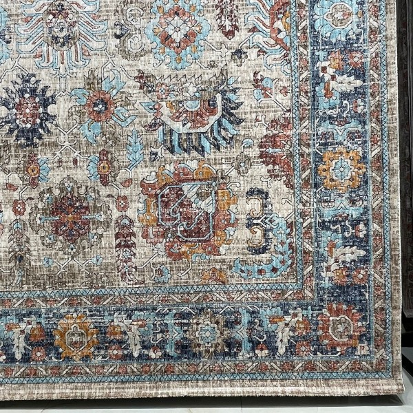 Turkish Bohemian RADA Rug KP78A CREAM Dark BLUE Size 150*220