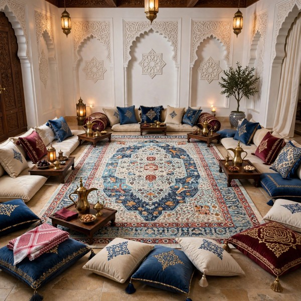 Turkish Bohemian RADA Rug KP81B CREAM Dark BLUE Size 300*400
