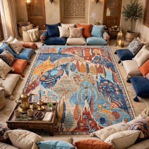 سجاد بوهيمي تركي رادا KR91A كريم سماوي غامق مقاس 250*350