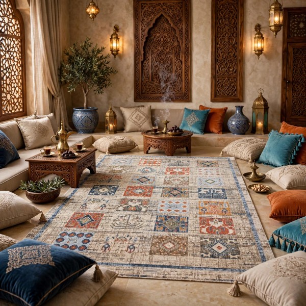 سجاد بوهيمي تركي رادا CB07G بيج مولتي روز مقاس 150*220