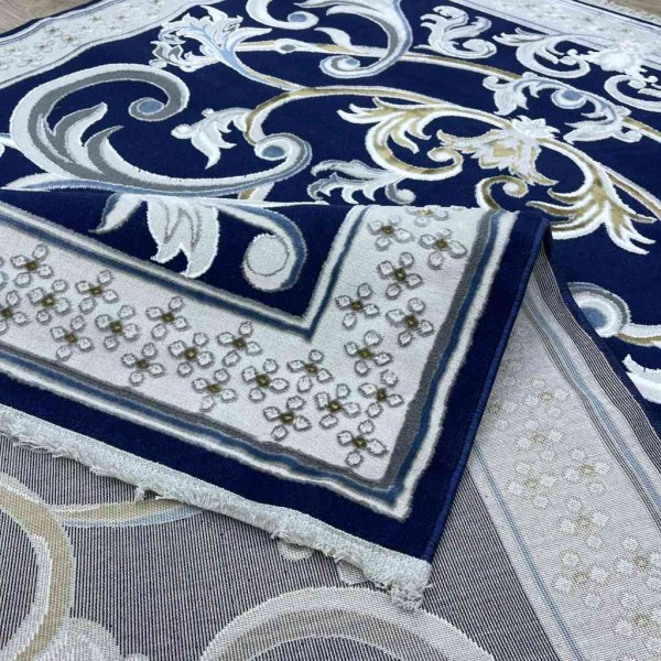 Taj Iranian Turkish Engraving Oriental Rug 36023A Navy 300*400