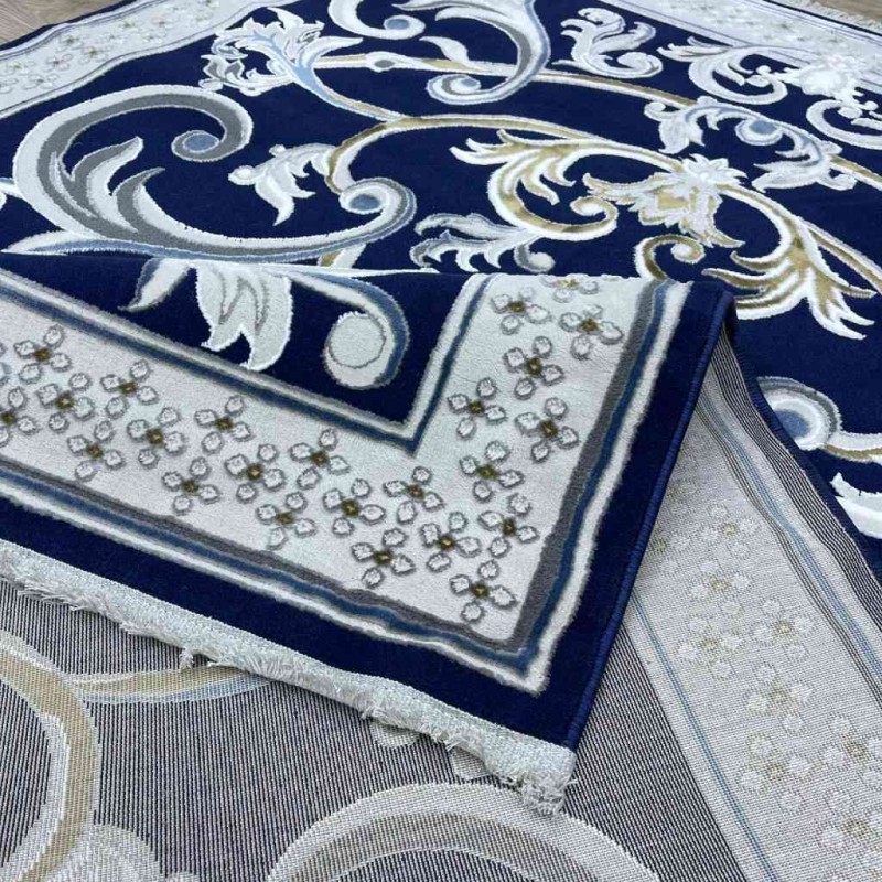 سجاد شرقي تاج نقش ايراني تركي 36023A كحلي مقاس 100*200