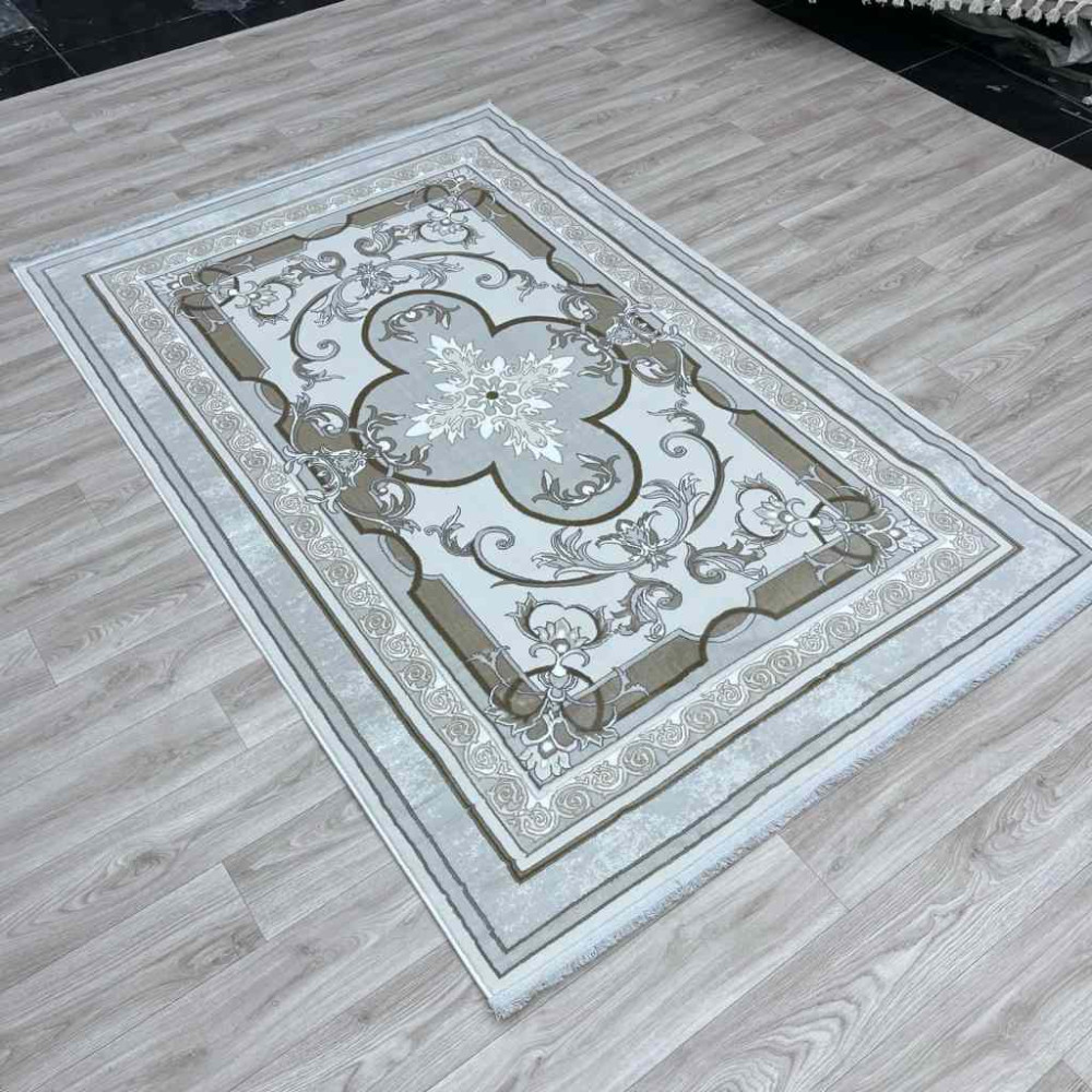 سجاد تركي سيرينتي نشقه ايراني 36235 كريم رمادي فاتح مقاس 100*400