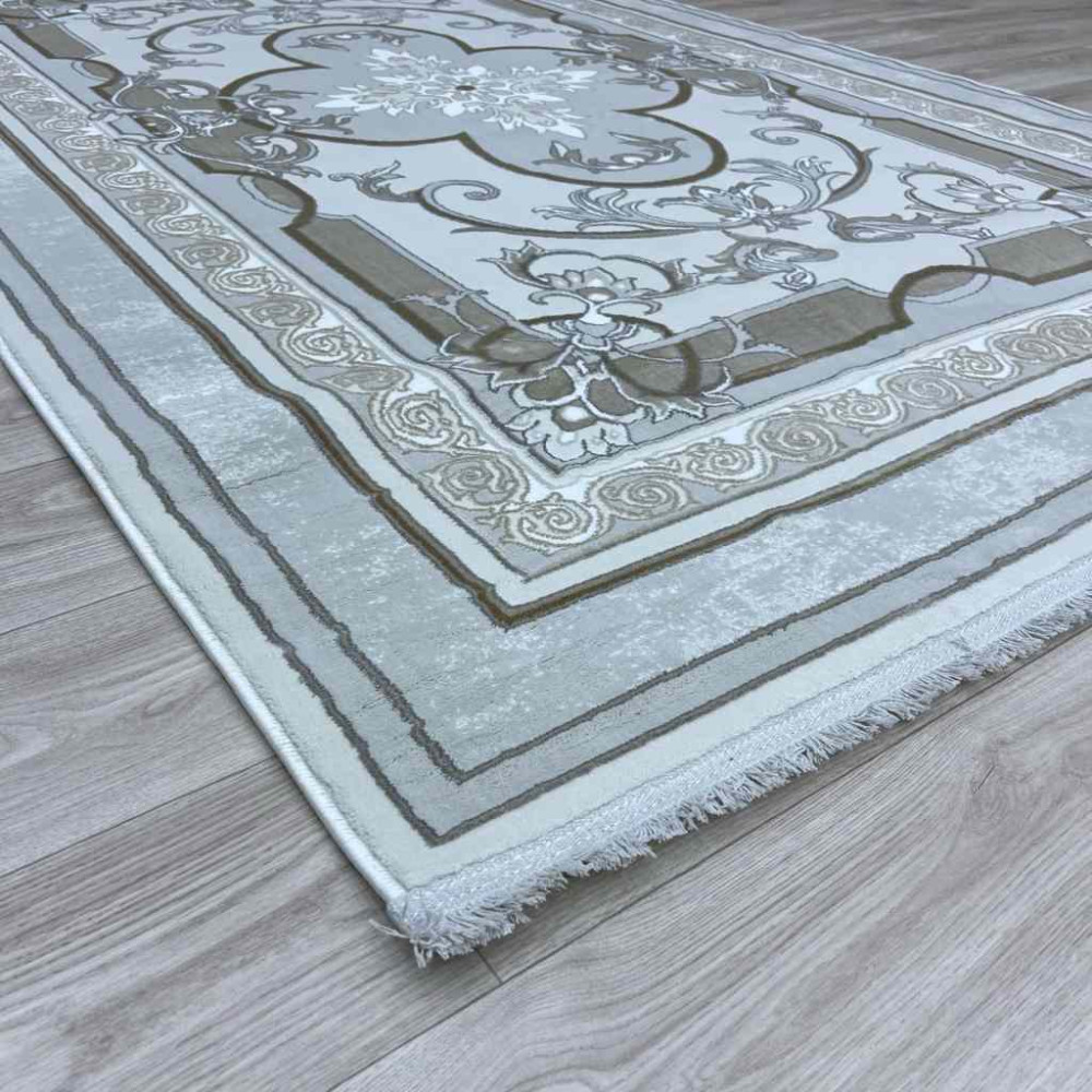 سجاد تركي سيرينتي نشقه ايراني 36235 كريم رمادي فاتح مقاس 100*400