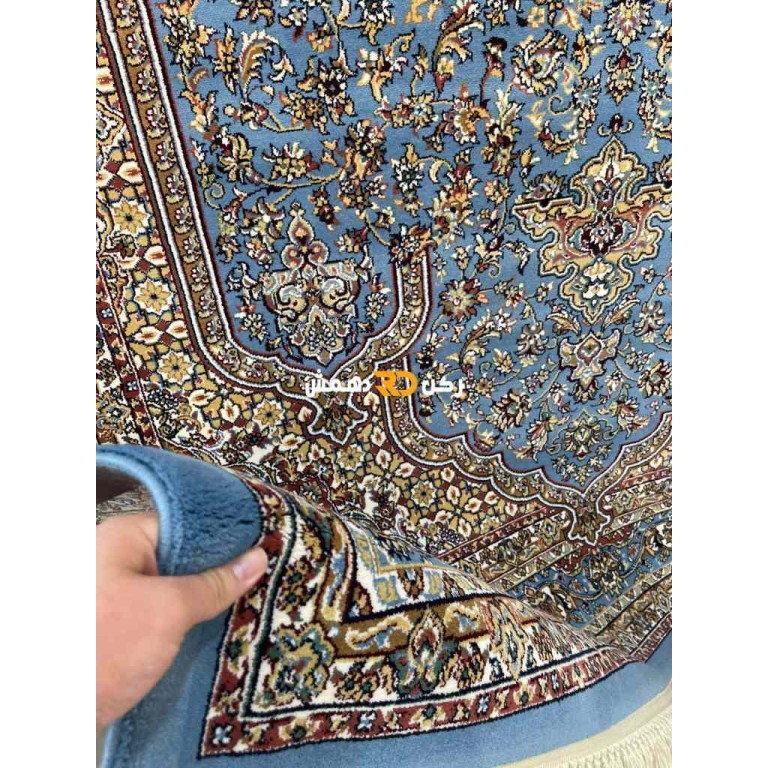 Luxury Turkish carpet wool acrylic twisted yarn 37878 Blue color size 100*200