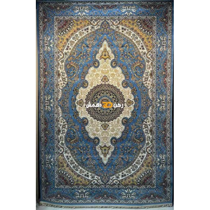 Luxury Turkish carpet wool acrylic twisted yarn 36963 Blue color size 400*400