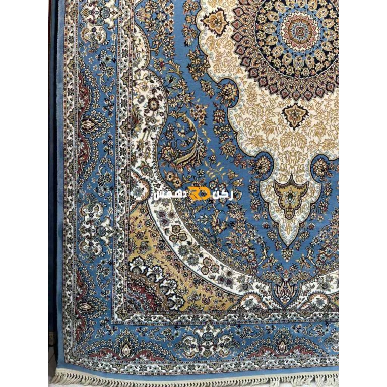 Luxury Turkish carpet wool acrylic twisted yarn 36963 Blue color size 400*400