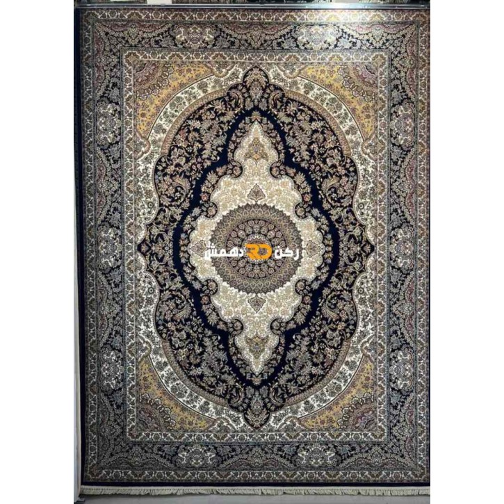 Luxury Turkish carpet wool acrylic twisted yarn 36963 navy color size 400*400