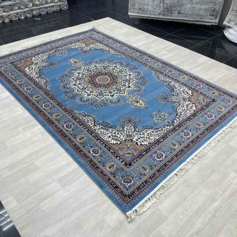سجاد تركي الماس صوف درجه اولا كلاسيك سميك 38684A سماوي مقاس 100*400