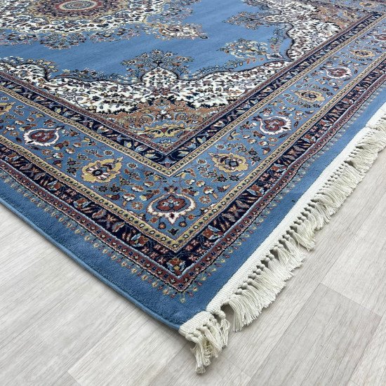 Turkish diamond carpet first class classic thick wool 38684A cyan size 100*200