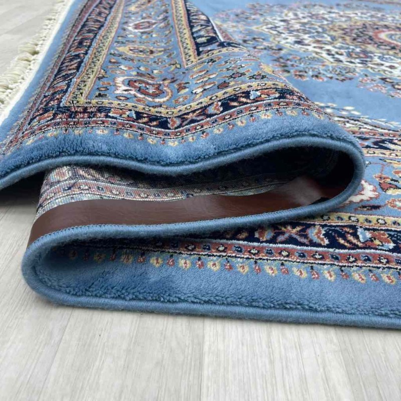 سجاد تركي الماس صوف درجه اولا كلاسيك سميك 38684A سماوي مقاس 100*400