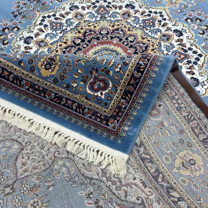 سجاد تركي الماس صوف درجه اولا كلاسيك سميك 38684A سماوي مقاس 100*400