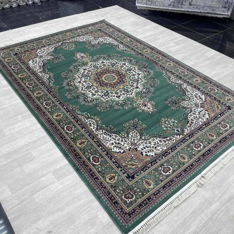 سجاد تركي الماس صوف درجه اولا كلاسيك سميك 38684A اخضر مقاس 100*200