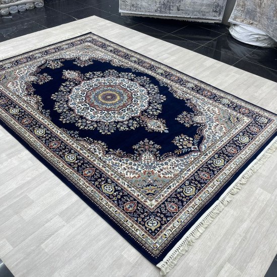 Turkish diamond wool carpet first class classic thick 38684A navy blue size 100*300