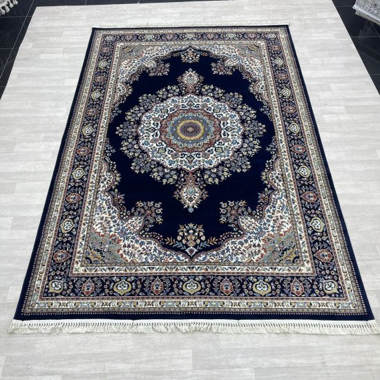 Turkish diamond wool carpet first class classic thick 38684A navy blue size 100*300