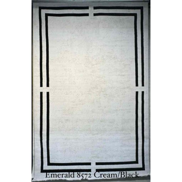 Turkish rug emerald frame 8572 Black cream size 200*300