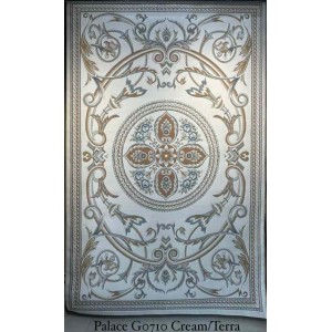 Turkish Palace Rug G0710 Classic Royal Pattern Palace Thick Soft Cream Terra Blue Size 300*500