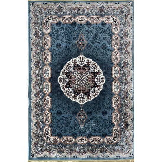 Turkish carpet Kashan 1019A 11 mm cyan size 100*200