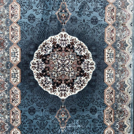 Turkish carpet Kashan 1019A 11 mm cyan size 100*200