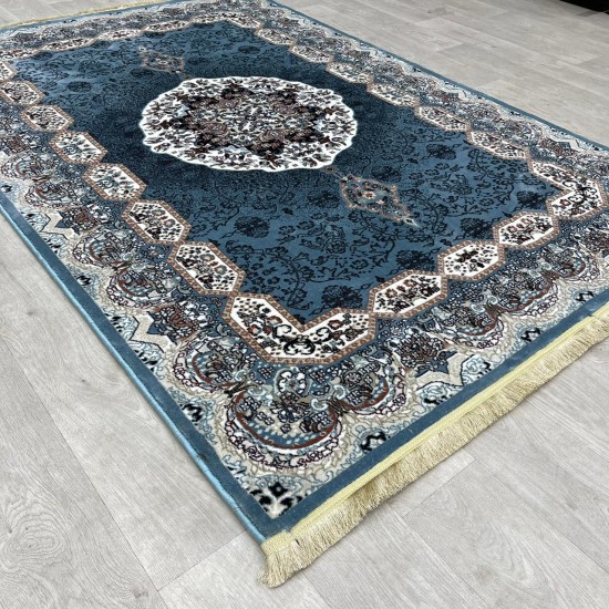 Turkish carpet Kashan 1019A 11 mm cyan size 400*600