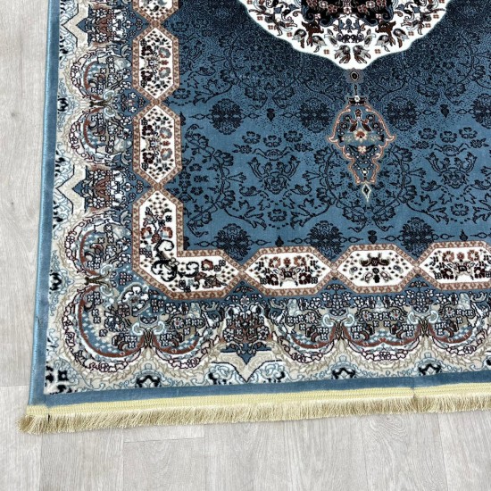 Turkish carpet Kashan 1019A 11 mm cyan size 100*200