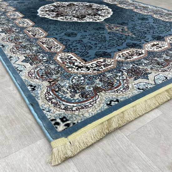 Turkish carpet Kashan 1019A 11 mm cyan size 100*200