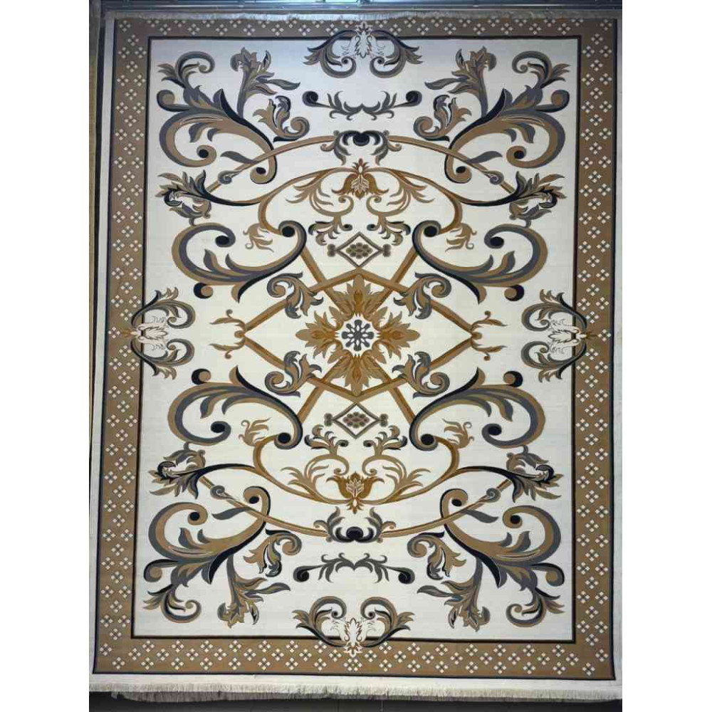 سجاد إيراني درجة أولى سجاد فاخر مصنوع بدقة عالية من أفضل أنواع الصوف والحرير الون  كريم ذهبي مقاس 300*500