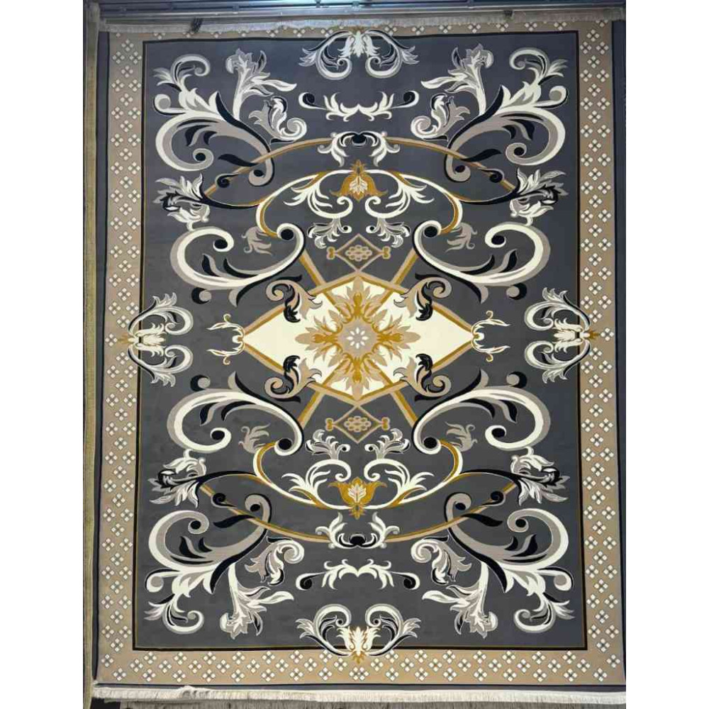 سجاد إيراني درجة أولى سجاد فاخر مصنوع بدقة عالية من أفضل أنواع الصوف والحرير الون رصاصي غامق مقاس 400*500