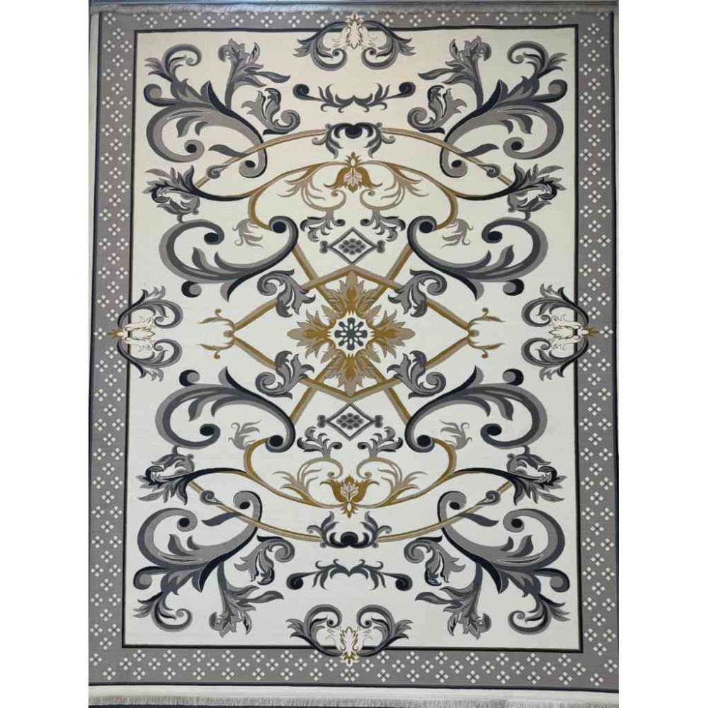 سجاد إيراني درجة أولى سجاد فاخر مصنوع بدقة عالية من أفضل أنواع الصوف والحرير الون  كريم رصاصي مقاس 300*400