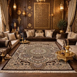 AL WAHA Turkish Rug H5307C Sky Dark brown Size 100*300