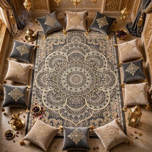 AL WAHA Turkish Rug H5307C Sky Dark gray Size 50*80
