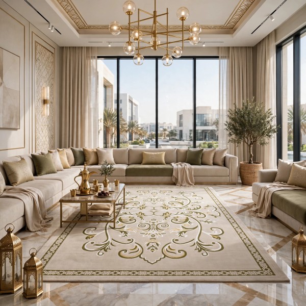 سجاد لائك نقش فرنسي تركي 9771B اخضر بيج مقاس 80*150